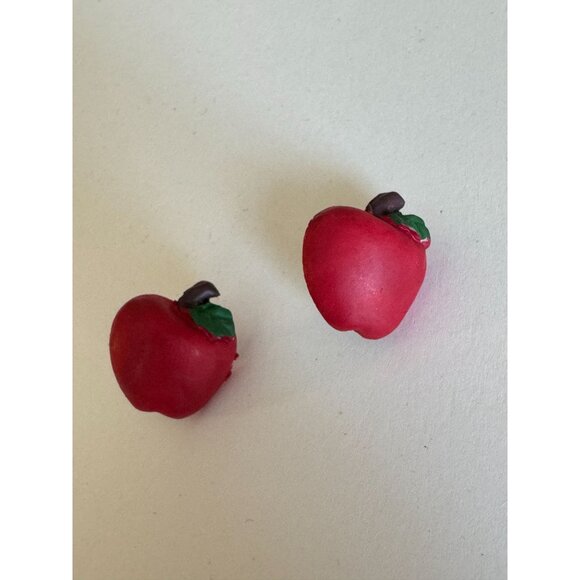 Apple Shaped Stud Earrings Vintage Teacher School Fruit Fall Harvest Jewelry - Picture 4 of 4